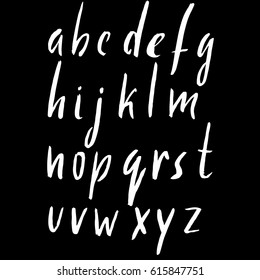 Hand drawn ink simple font. Modern brush lettering. Grunge style alphabet. Vector illustration.