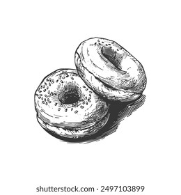 Hand drawn ink sketch. Bagel vector illustrations engraving