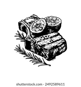 Hand gezeichnete Tinte Sketch Beef.  Gravierstil-Vektorillustrationen