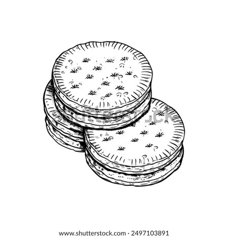 Hand drawn ink sketch. Biscuits vector illustrations engraving