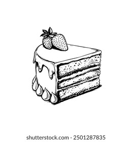 Hand drawn ink sketch cake. Engraving style vector illustrations