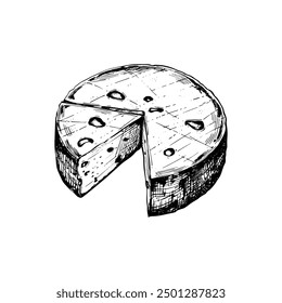 Hand drawn ink sketch cheese. Engraving style vector illustrations