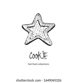 Hand drawn ink sketch cookie. Engraving style. Fast food breakfast collection. Good idea for your cafe menu design, street festival flyer, sticker, tattoo, fashion print. Vector illustration
