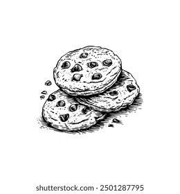 Hand drawn ink sketch cookies. Engraving style vector illustrations