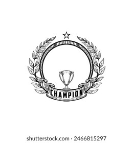 Hand drawn ink sketch of winner trophy. Engraved style vintage illustration