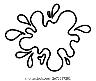 Hand drawn ink splash with dripping drops. Abstract sketch stain in simple doodle style. Isolated outline element for creative design.
