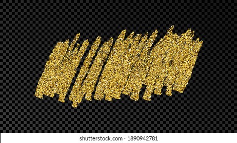 Hand drawn ink spot in gold glitter. Gold ink spot with sparkles isolated on dark transparent background. Vector illustration
