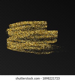 Hand drawn ink spot in gold glitter. Gold ink spot with sparkles isolated on dark transparent background. Vector illustration