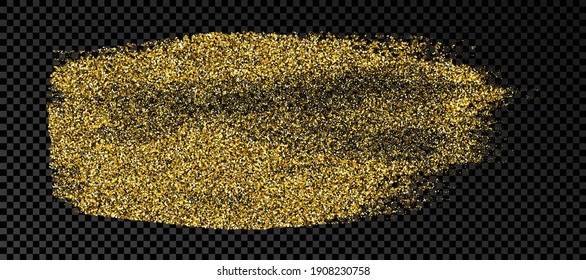 Hand drawn ink spot in gold glitter. Gold ink spot with sparkles isolated on dark transparent background. Vector illustration