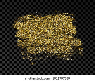 Hand drawn ink spot in gold glitter. Gold ink spot with sparkles isolated on dark transparent background. Vector illustration