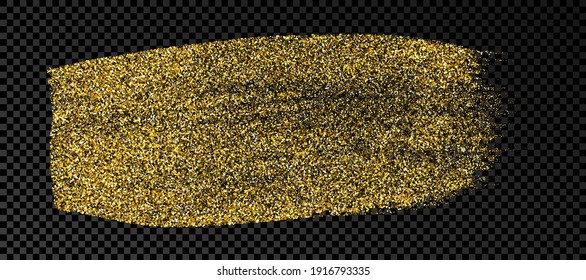 Hand drawn ink spot in gold glitter. Gold ink spot with sparkles isolated on dark transparent background. Vector illustration