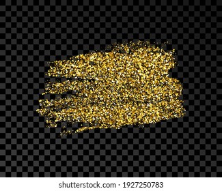 Hand drawn ink spot in gold glitter. Gold ink spot with sparkles isolated on dark transparent background. Vector illustration