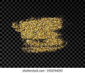 Hand drawn ink spot in gold glitter. Gold ink spot with sparkles isolated on dark transparent background. Vector illustration