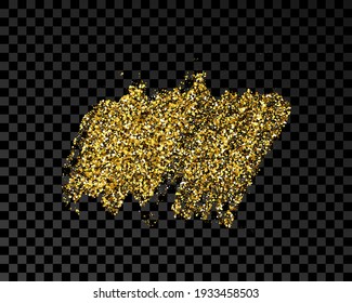 Hand drawn ink spot in gold glitter. Gold ink spot with sparkles isolated on dark transparent background. Vector illustration