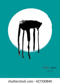 hand drawn ink stain with white circle. hand drawn black blots design elements. template for poster, book cover, brochure, flyer, notebook cover , banner, card, catalog . vector illustration