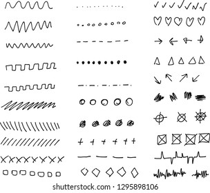 Hand drawn ink strokes. Set of vector grunge brushes. Abstract shapes doodle  - Vector 