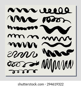 Hand drawn ink strokes. Set of unique vector elements.