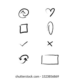Hand drawn ink strokes. Symbol set of vector grunge brushes. Abstract shapes doodle  - Vector 