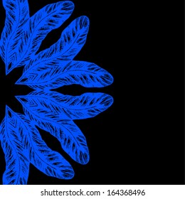 Hand drawn ink style feathers round ornament. Vector background