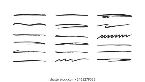 Hand drawn ink underline vector collection. Scribble lines on white background set.