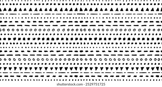 Vector de tinta dibujado a mano cepillos de patrón sin fisuras, Formas abstractas de tinta como triángulos, círculos, puntos para el Diseño gráfico. Fondos dibujados a mano artísticos monocromáticos de un color.