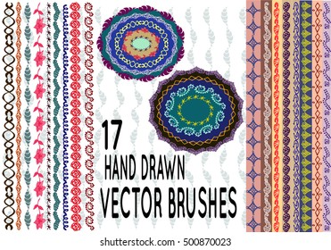 Hand drawn ink vector brushes. Floral and curly brushstroke.