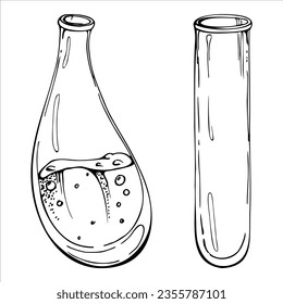 Hand drawn ink vector glass jar vial bottle for potion. Sketch illustration art witchcraft, medicine, chemistry, alchemy. Isolated object, outline. Design shops, logo, print, website, card, booklet.