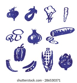 Hand drawn ink vector vegetables set