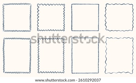 Hand drawn ink vintage frames. Stamp or letter mark inspired frames for greeting cards, wedding and birthday party, picnic invitations. Minimalist coquette vector borders. Sketch art line.