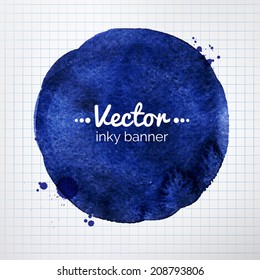 Hand drawn inky banner on checkered notepad paper. Vector illustration. Isolated.