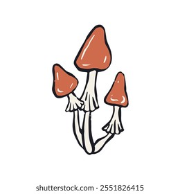 Hand drawn inky sketch style amanita mushroom. Poisonous fungy doodle