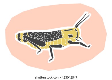 Hand drawn insect - grasshopper on a pink background. Vector illustration
