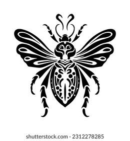 Hand drawn insect tribal tattoo illustration with intricate details and bold lines. Perfect for those who embrace the beauty of nature and symbolism.