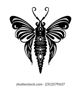 Hand drawn insect tribal tattoo illustration with intricate details and bold lines. Perfect for those who embrace the beauty of nature and symbolism.