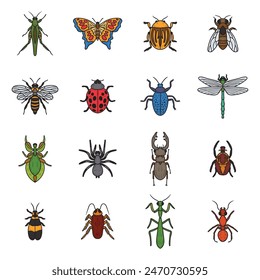 Hand Drawn Insects Colored Set