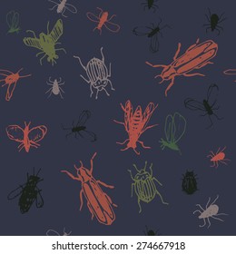 hand drawn insects seamless pattern