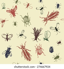 hand drawn insects seamless pattern