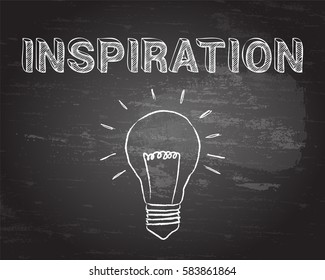 Hand drawn Inspiration sign and lightbulb on blackboard
