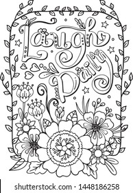 Hand drawn with inspiration word. Laugh Daily font with flowers element for Valentine's day or Greeting Cards. Coloring for adult and kids. Vector Illustration