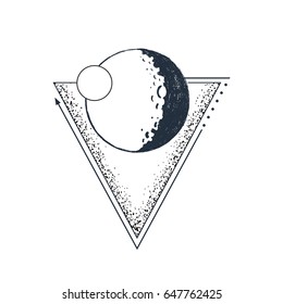 Hand drawn inspirational badge with textured moon vector illustration.