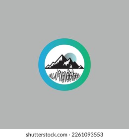 Hand drawn inspirational label with mountains and pine trees textured vector illustrations , outdoor adventure . Vector graphic design for t shirt and other uses.Logo for mountaineers.