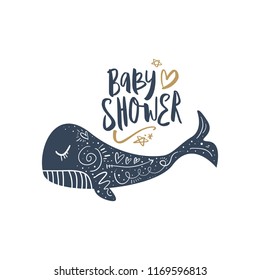 Hand drawn inspirational lettering postcard and poster with whale. Vector illustration