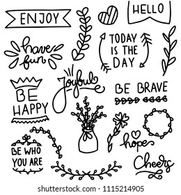 Hand drawn Inspirational Quotes and Phrases Doodles