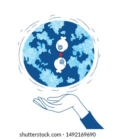 Hand drawn inspiring with textured doodle earth, vector illustration about the conservation of marine animals.