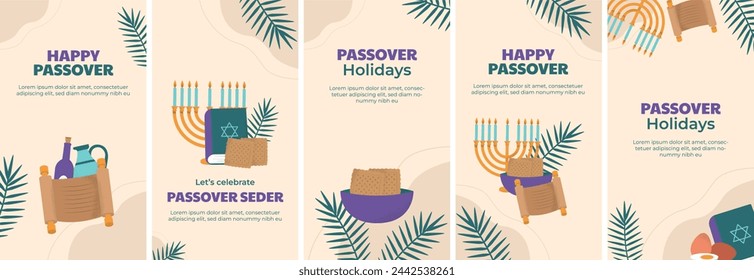 Hand drawn instagram stories collection for jewish passover celebration