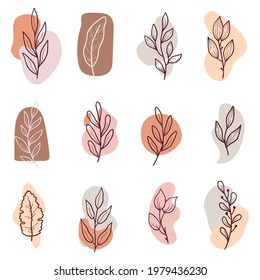 Hand Drawn Instagram Story Highlight With Minimal Floral Leaf, Flower, Branch Elements. Doodle Sketch Style. Isolated Vector Illustration For Logo, Insta Highlight, Icon.