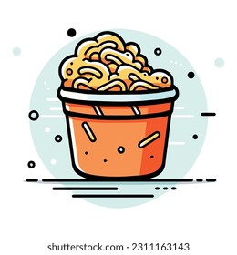 Hand Drawn instant noodles in doodle style isolated on background