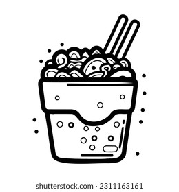 Hand Drawn instant noodles in doodle style isolated on background
