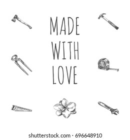 Hand Drawn Instruments Sketches Set. Collection Of Tongs, Tool, Blade And Other Sketch Elements.