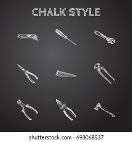 Hand Drawn Instruments Sketches Set. Collection Of Blade, Nippers, Cutting And Other Sketch Elements.